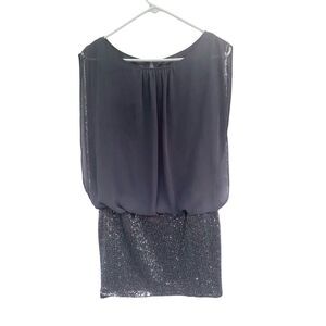 Aidan by Aidan Mattox Sequin Skirt Cocktail Dress Grey Size 8 Blouson Overlay Mi